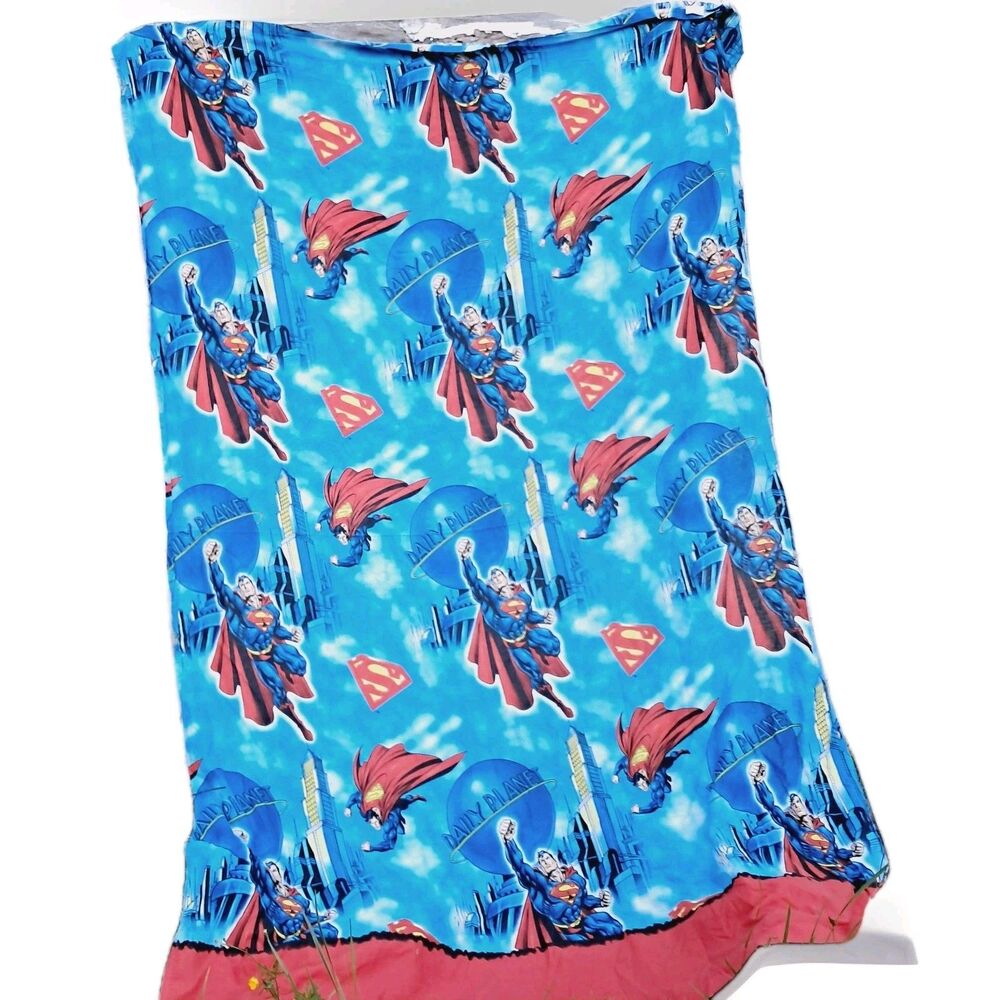 Vtg Superman Twin Flat Sheet DC Comics Franco Daily Planet Single Bedding Y2k